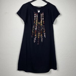 Nanette Lepore Beaded Silk Linen Knit Black Dress | Size Large